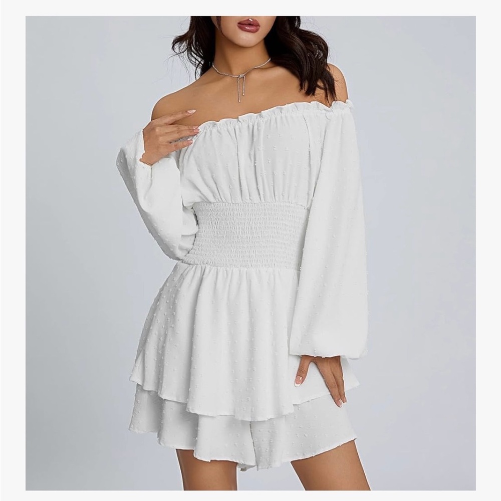 White Long Sleeve Romper Dress